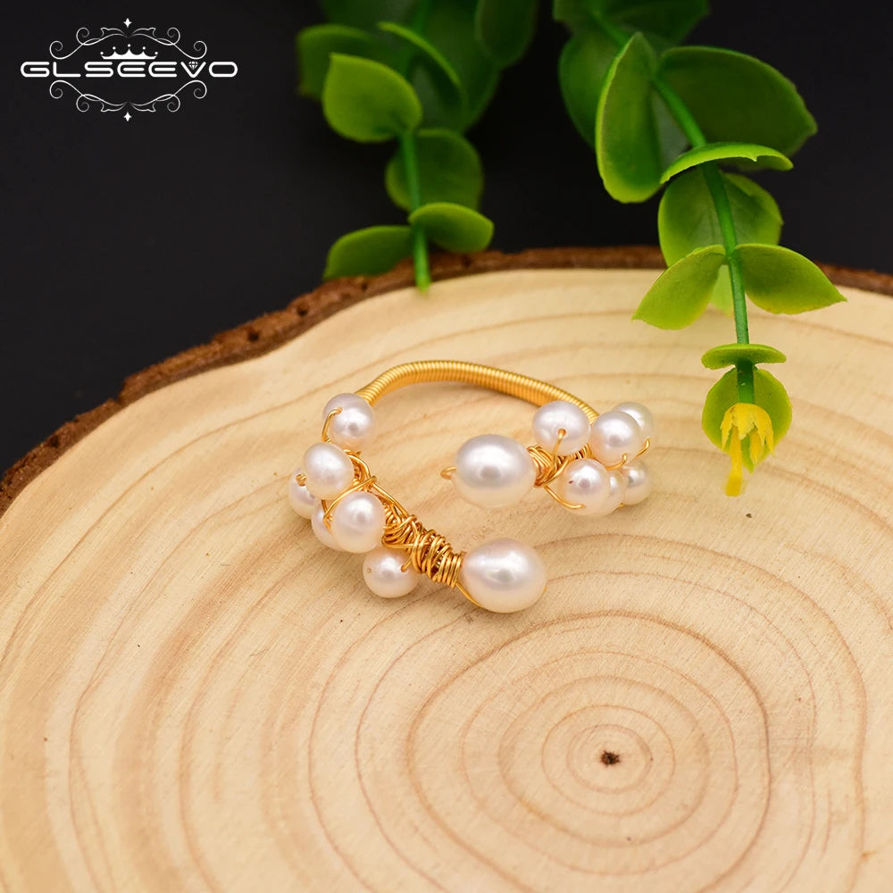 Natural Fresh Water Baroque White Pearl Adjustable Handmade Rings For Women