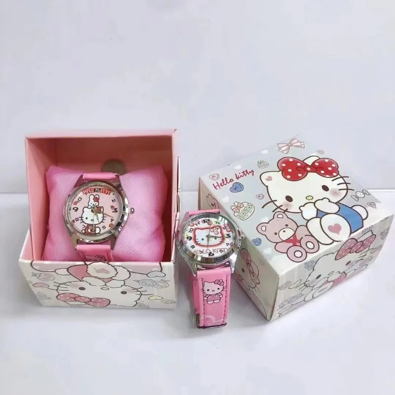 Hello Kitty MINISO PU Leather Digital Watch Cinnamon Roll Anime cartoon Watch Gift with children gift box