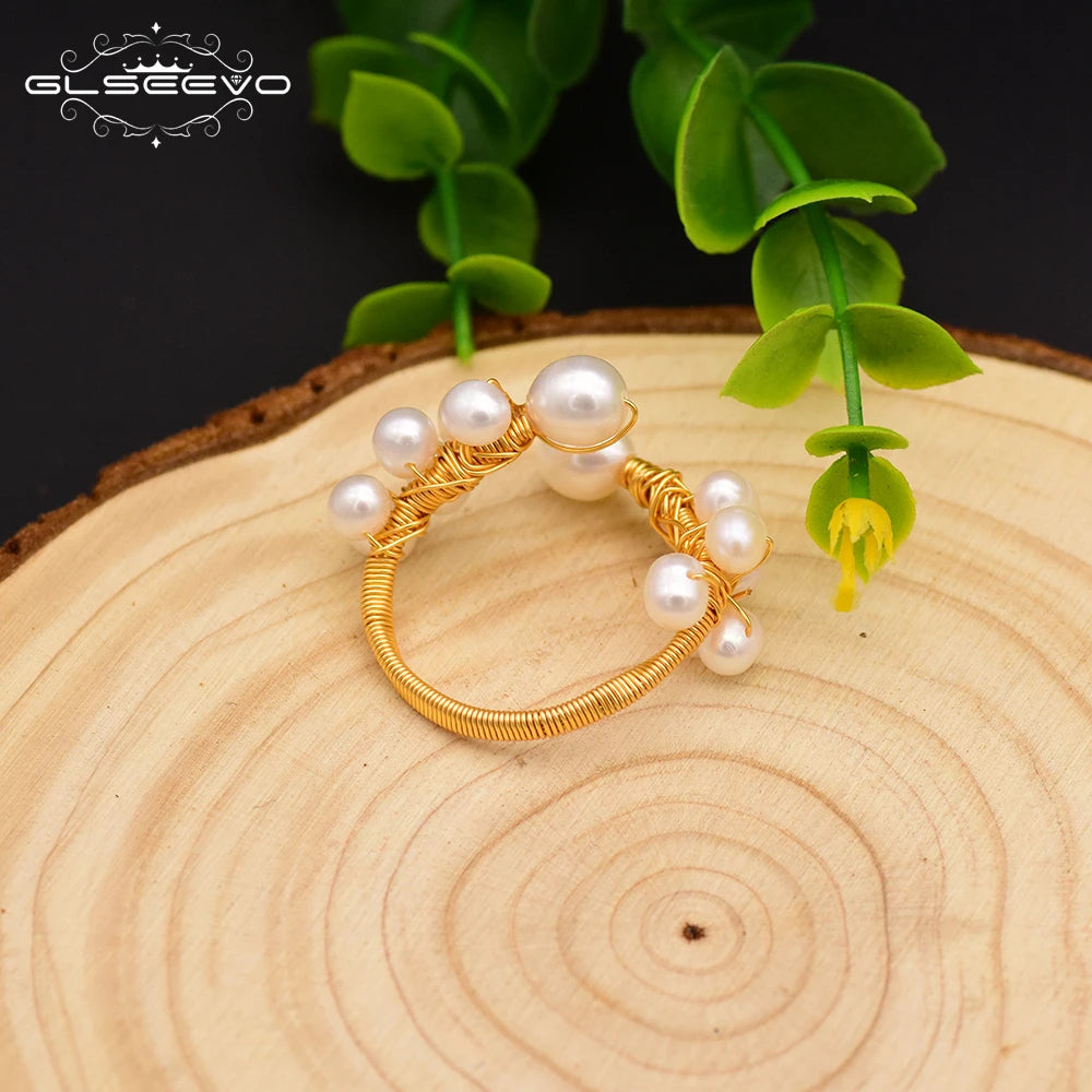 Natural Fresh Water Baroque White Pearl Adjustable Handmade Rings For Women