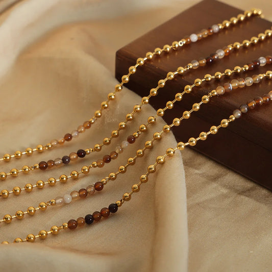 Natural Stone Double-layer Splicing Beaded Necklace