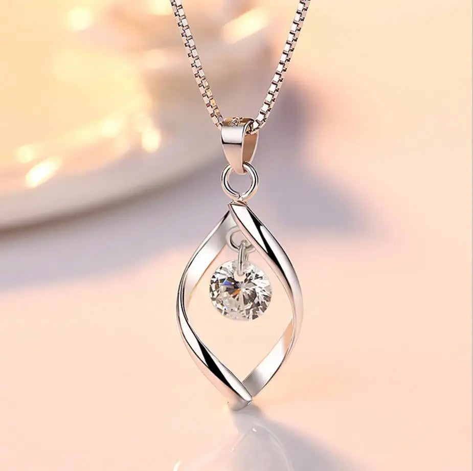 925 Sterling Silver Jewelry Sets Zirconia Twist Water Drop Necklace+Earrings Bijoux For Women Christmas Gift