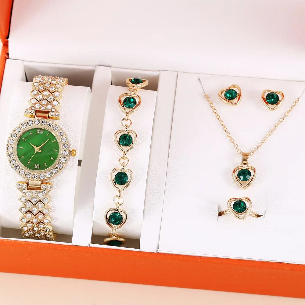 6/1pcs Women Fashion Quartz Watch Luxury Rhinestone Analog Wrist Watch Watch Bracelet Set