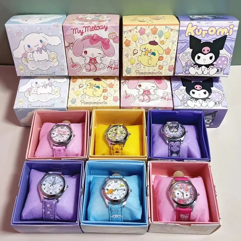 Hello Kitty MINISO PU Leather Digital Watch Cinnamon Roll Anime cartoon Watch Gift with children gift box