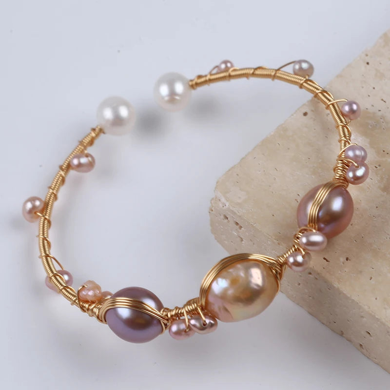 Natural Color Potato Baroque Edison Freshwater Pearl Beaded Pearl Bracelets For Women