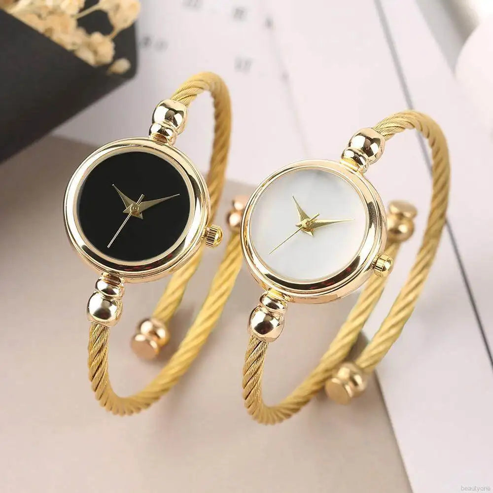 Small Gold Bangle Bracelet Stainless Steel Ladies Quartz Wrist Watch